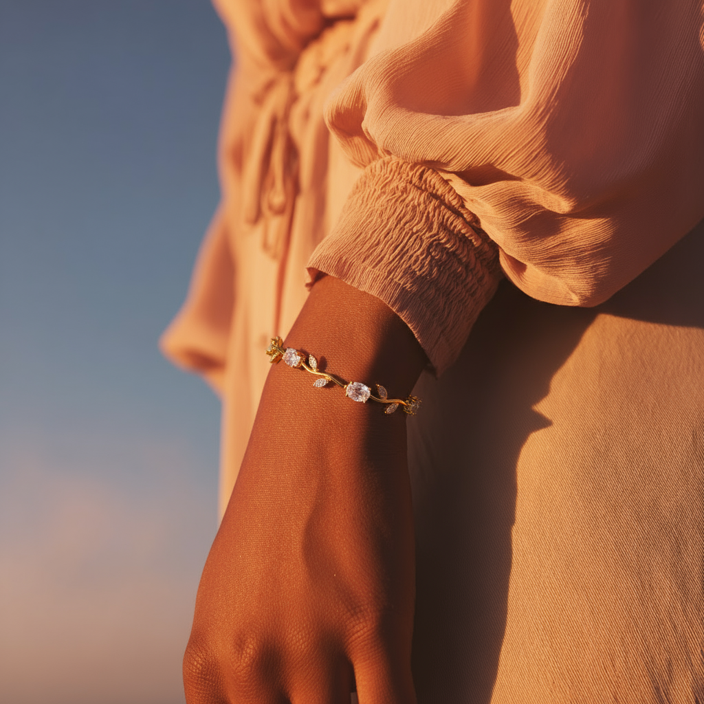 Person wearing a bracelet with a blurred background