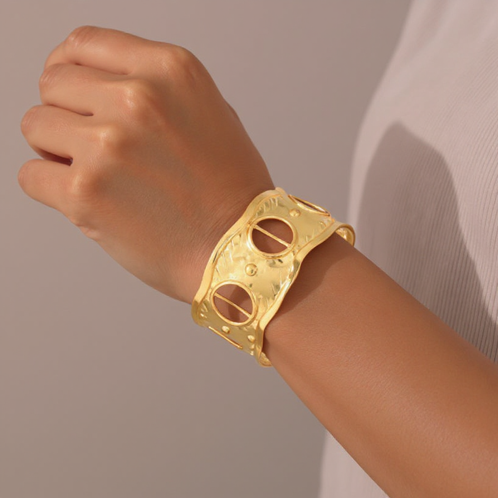 Eclipse Bangle on a wrist against a neutral background