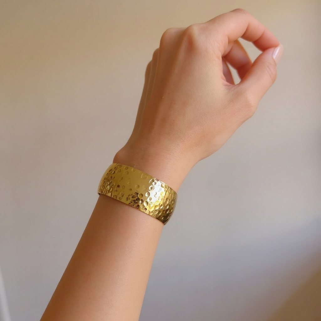 Hammered Glow Bangle on a wrist against a neutral background