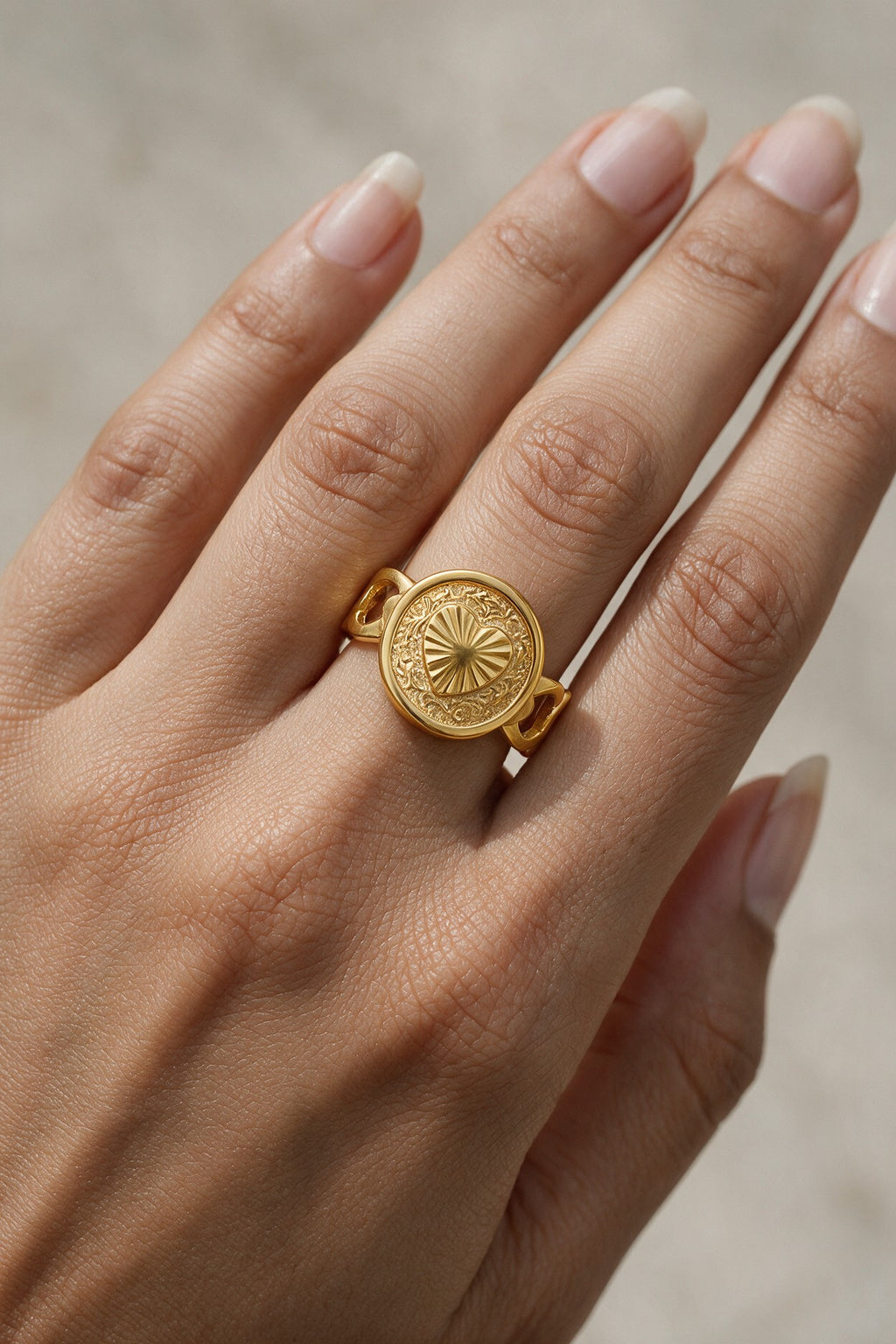 Golden Heart Medallion Ring