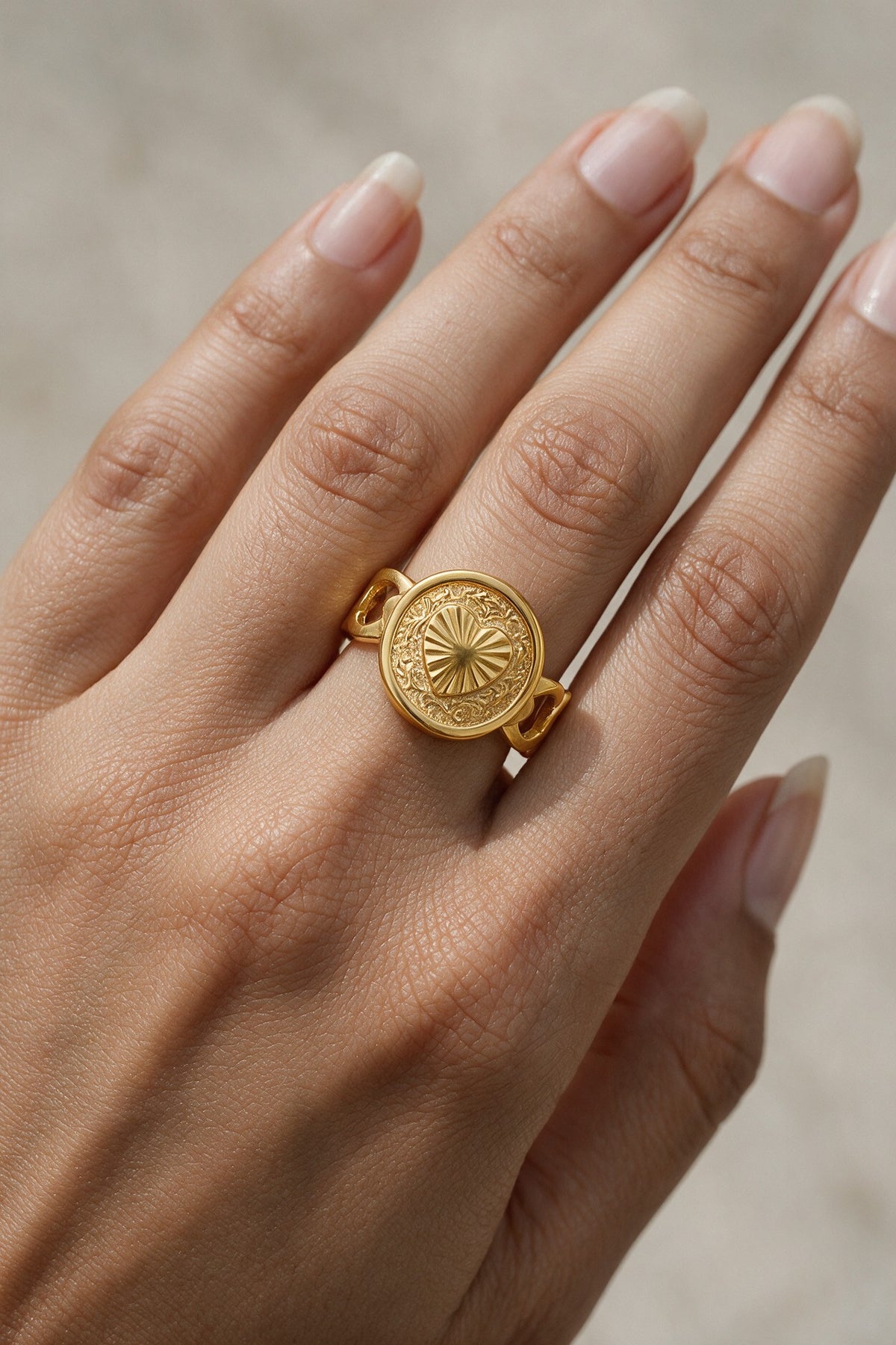 Golden Heart Medallion Ring